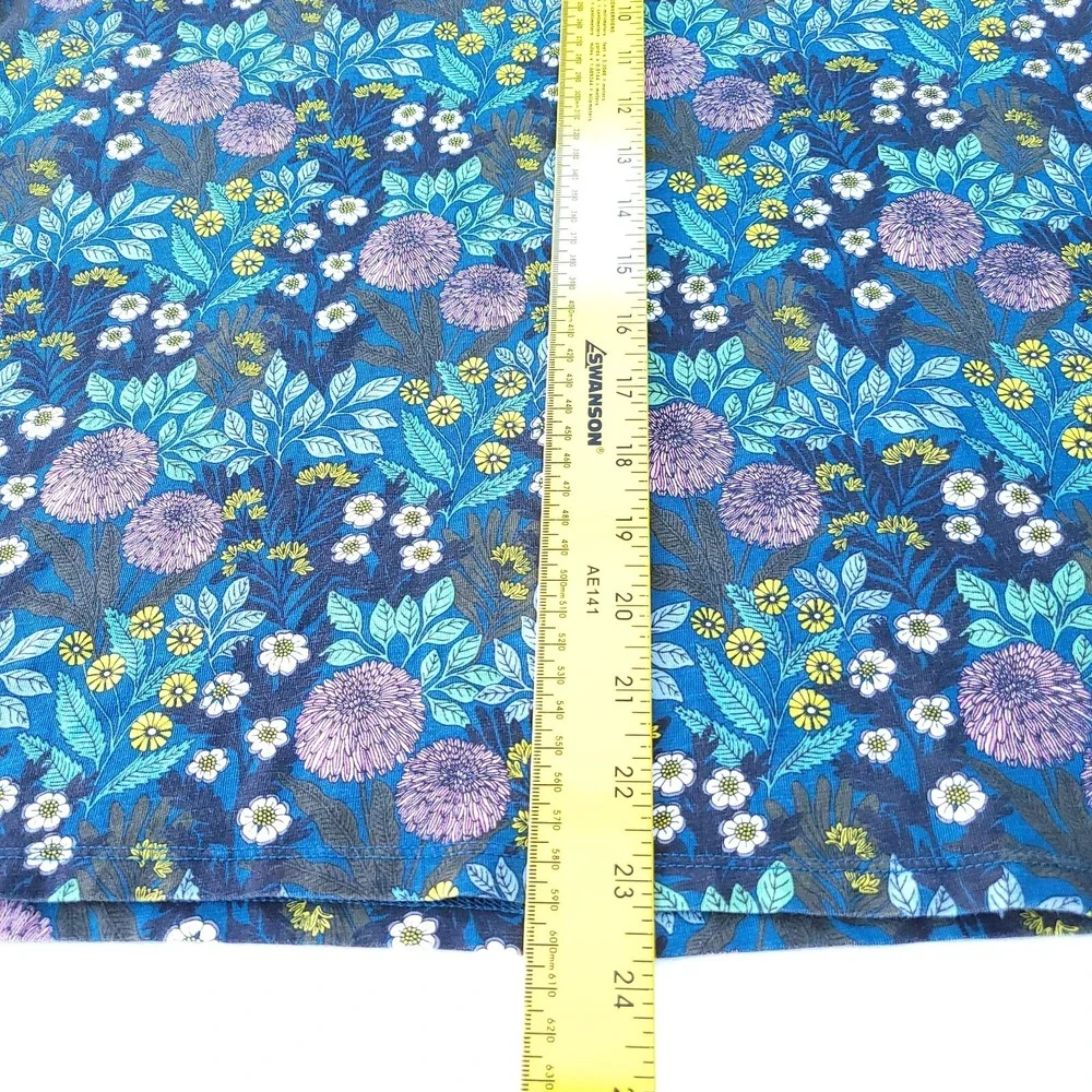 J‎ Crew T-Shirt Women M Blue Abigail Borg Prairie Moonlight Floral Cotton Top